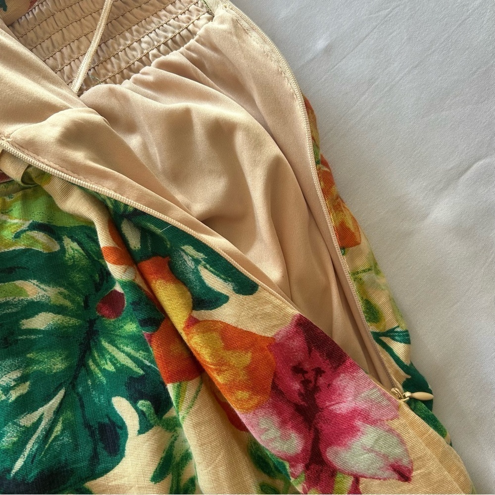NWOT Taylor Floral Tropical Floral A-Line XS Maxi Dress Smocked Pleated Pockets - Picture 4 of 12